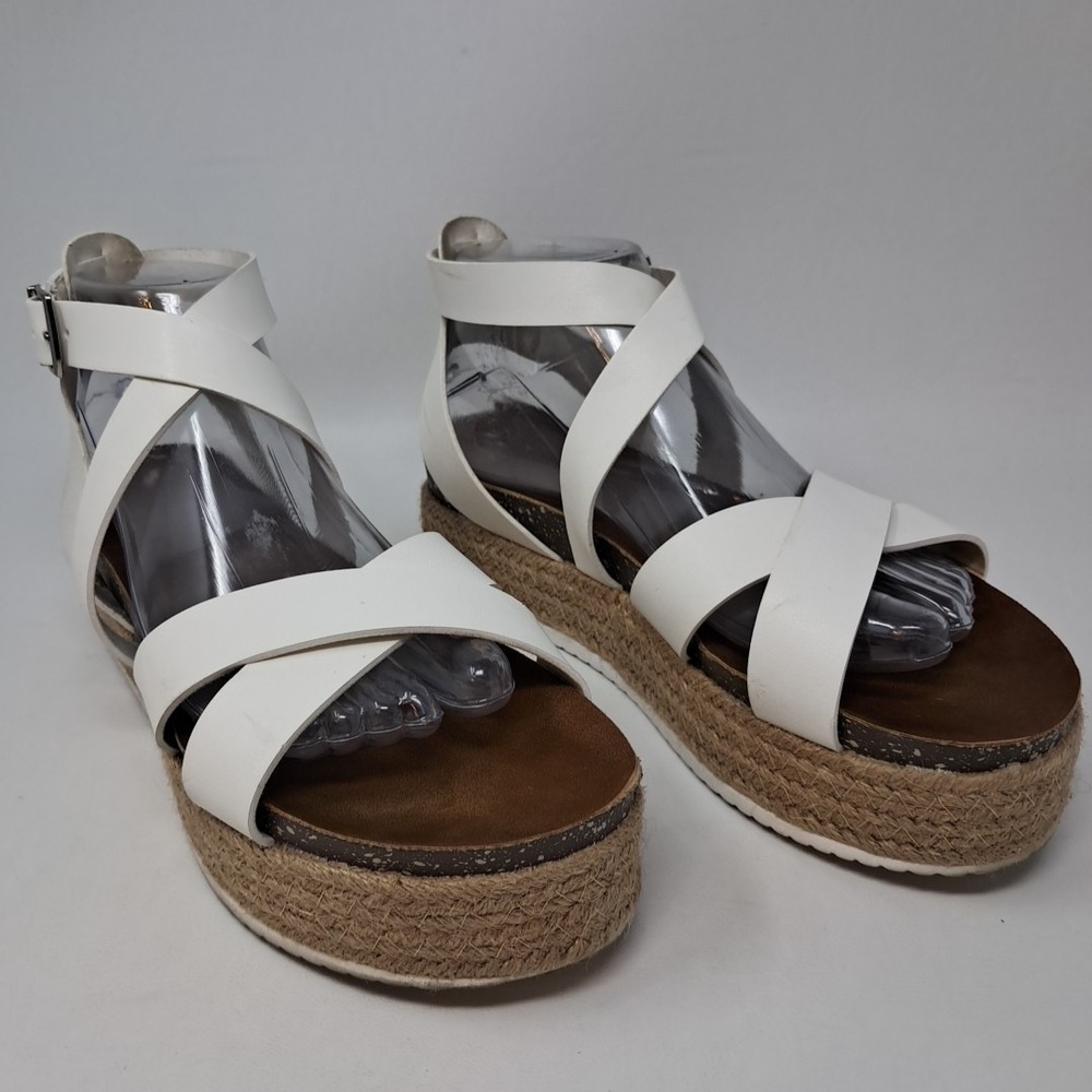 Patrizia By Spring Step Renae White Strappy Slingback Espadrille Wedge Size 9